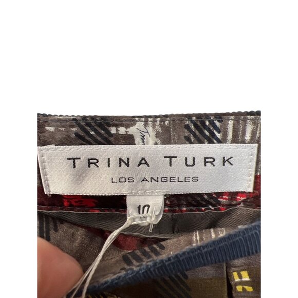 Trina Turk NWT Plaid Silk A-Line Skirt with Ribbon Waist - Picture 5 of 8